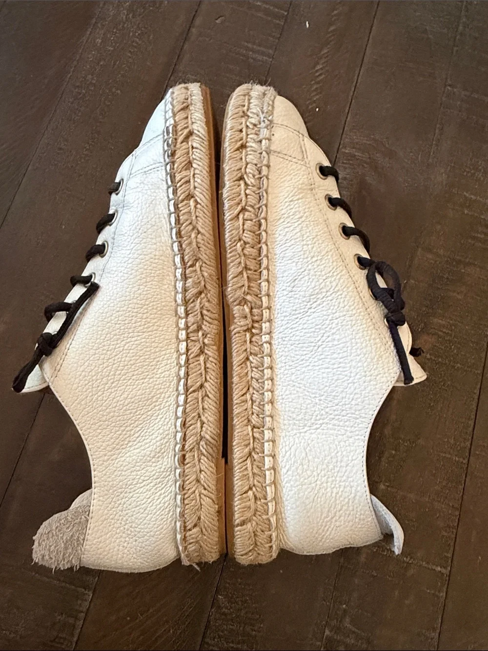 Anthropologie Maypol White Leather Espadrille Sneakers with Black Laces